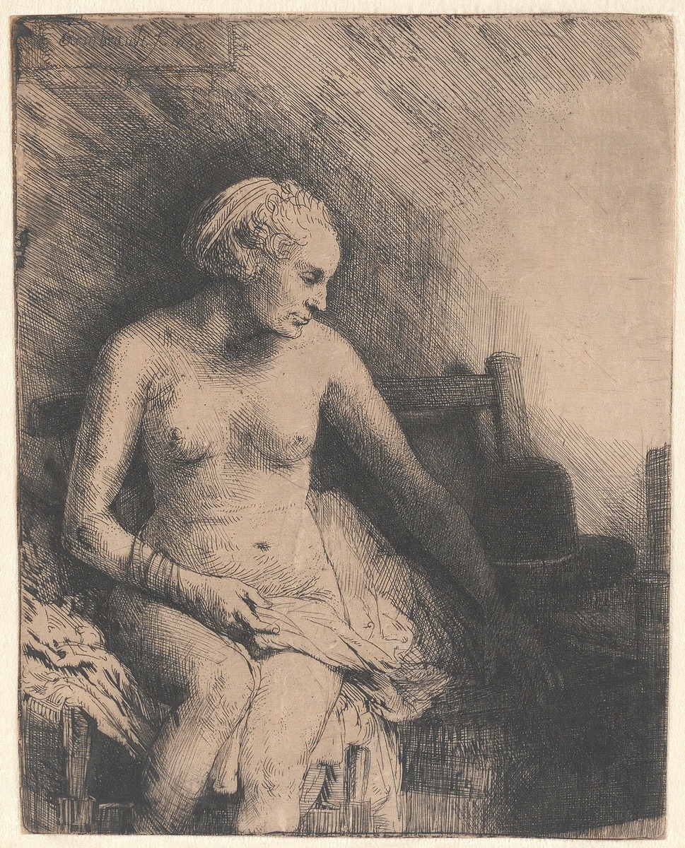 Woman at the Bath With a Hat Beside Her